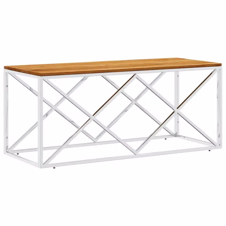 Berkfield Home Modern Square Coffee Table in Silver with Acacia Wood and Stainless Steel