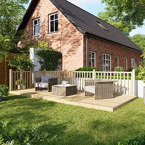 Powersheds Premium Wooden Decking Kit with Hand Rails in Brown and Beige