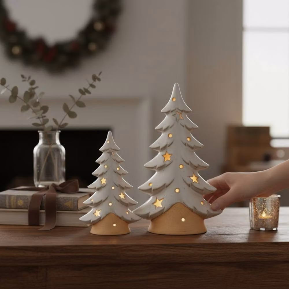 Four Candle Ceramic Tree Tealight Holder in White – 2