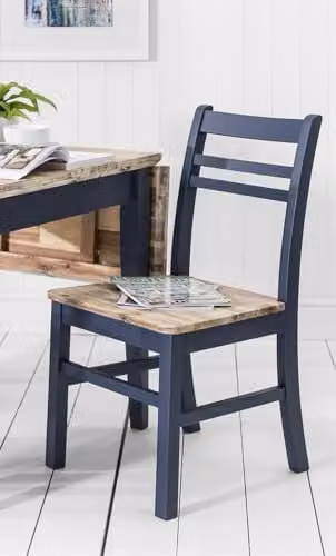 Statement Furniture Florence Country Style Wooden Dining Chair in Navy Blue with Limed Acacia Hardwood Seat