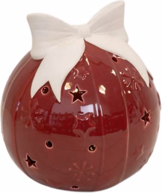 Four Candle Traditional Red Ceramic Christmas Bauble with Bow – 1
