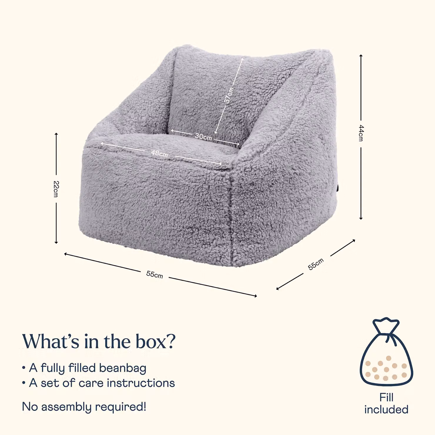 ICON Natalia Teddy Berber Fleece Childrens Bean Bag Armchair in Light Grey, Diameter: 44 cm – 3