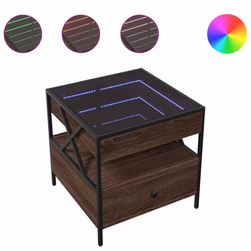Berkfield Home Infinity LED Decorative Coffee Table in Brown Oak, W/D/H: 50 x 50 x 51 cm – 1