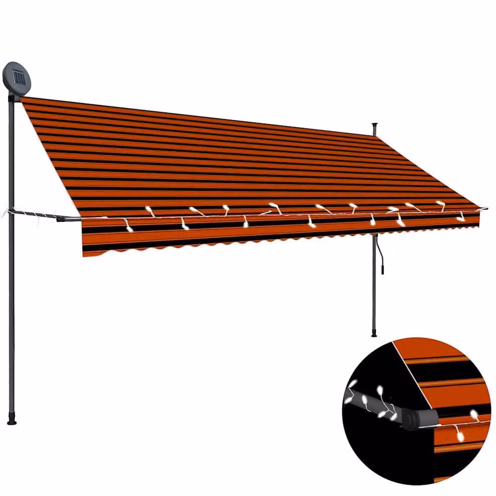 Berkfield Home Manual Retractable Striped Awning with LED, Orange and Brown, 350 cm – 1