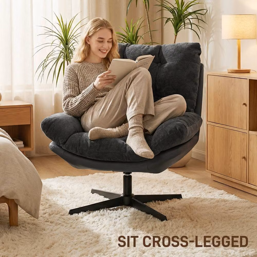 STILVORA Swivel Accent Chair with Ottoman, Grey Fabric and Metal Frame – 6