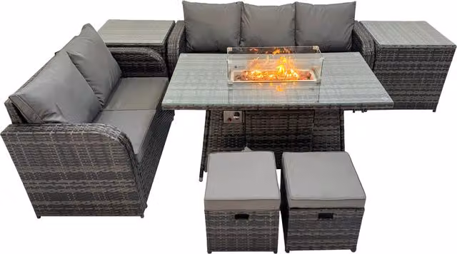 Fimous Garden Outdoor Rattan Furniture Set with 2 Side Tables and 2 Small Stools in Dark Grey – 1