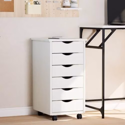 vidaXL MOSS Rolling Cabinet with Drawers in White Solid Pine Wood – 2