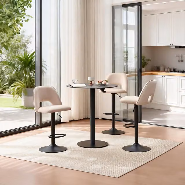 SONARA Modern Swivel Bar Stools with Padded Seat in Gold, White and Beige