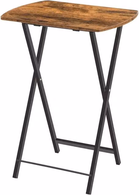 FLAVORA Brown Folding TV Snack Tray Side Bedside Table, W: 48 cm, D: 36 cm, H: 66 cm