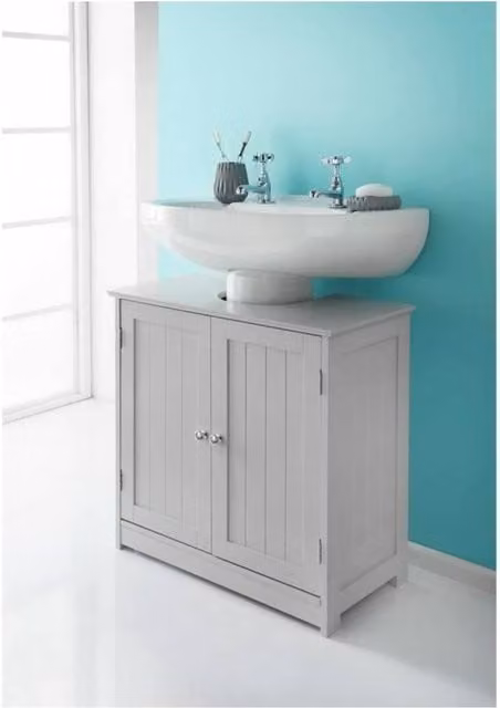 SPOT ON DEALZ Grey Under Sink Storage Cabinet, Freestanding 2 Door Bathroom Cupboard with Internal Shelves, W/D/H: 60 x 30 x 60 cm