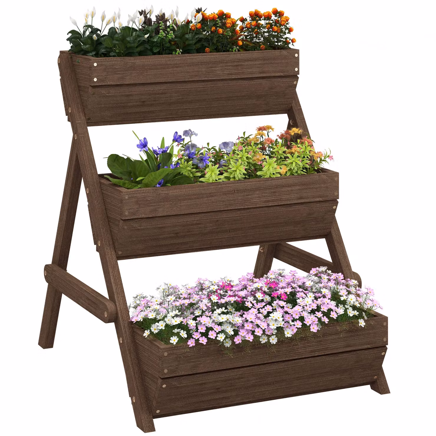 OUTSUNNY 3 Tier Wooden Raised Garden Bed Elevated Planter Box Kit, Brown – 2