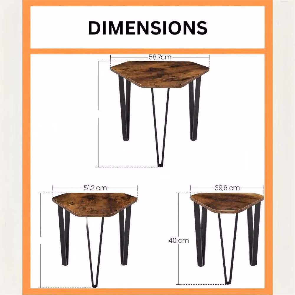 FLAVORA Set of 3 Industrial Rustic Nesting Coffee Tables in Brown and Black – 2