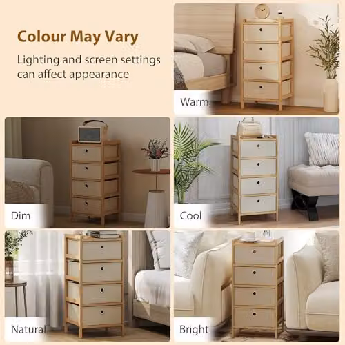 HOMCOM Chest of Drawers with Bamboo Frame and 4 Fabric Drawers in Cream White – 5