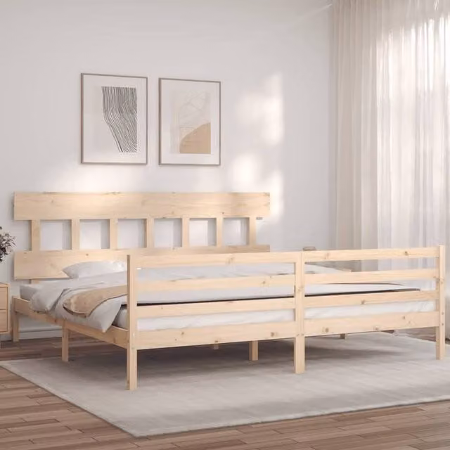 Berkfield Home Beautiful Solid Wood Bed Frame with Headboard in Brown, 200 x 200 cm – 1