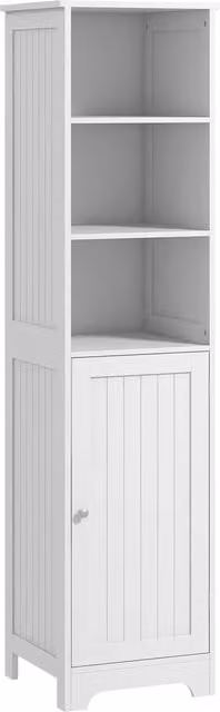 HOMCOM Slim White Bathroom Storage Cabinet with Hinged Doors and Open Shelves