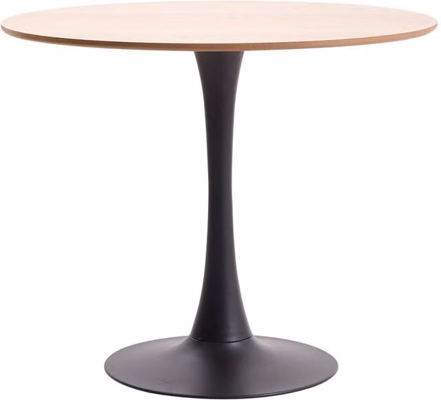 Nordlys Round Scandinavian Dining Table for 4 People in Brown Pine Wood and Metal