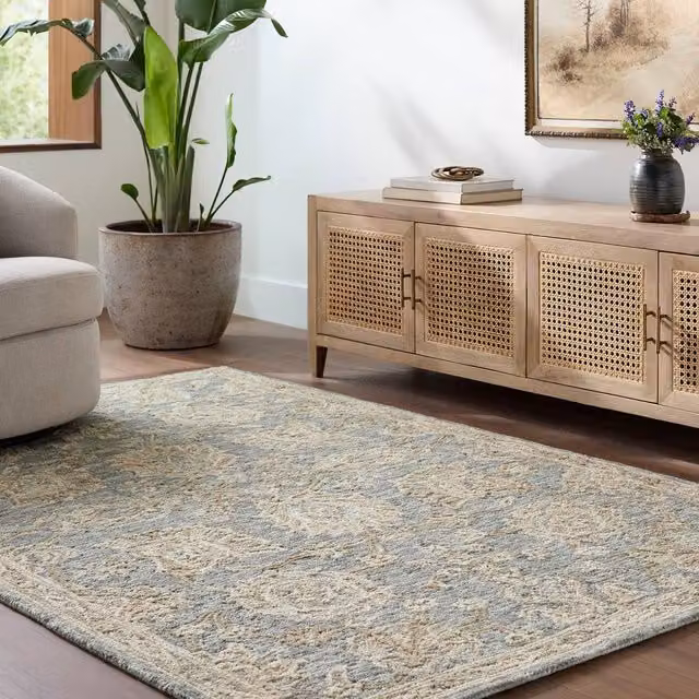 Livabliss Arnold Hand Tufted Wool Traditional Boho Living Room Rug in Blue, Beige and Grey, W: 185 cm, D: 275 cm – 1