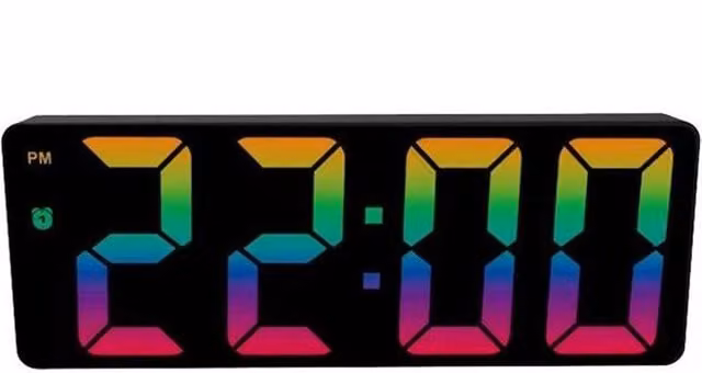 Leaper Large Digital LED Electronic Tabletop Clock with Colourful Illuminated Font in Black