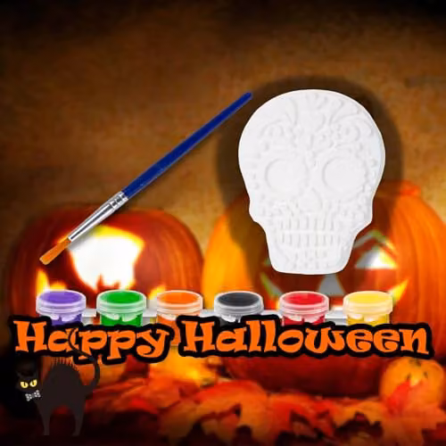 VFM e-Store Halloween Decorations Craft Paint Kit with 23.5 cm Skull in White – 7