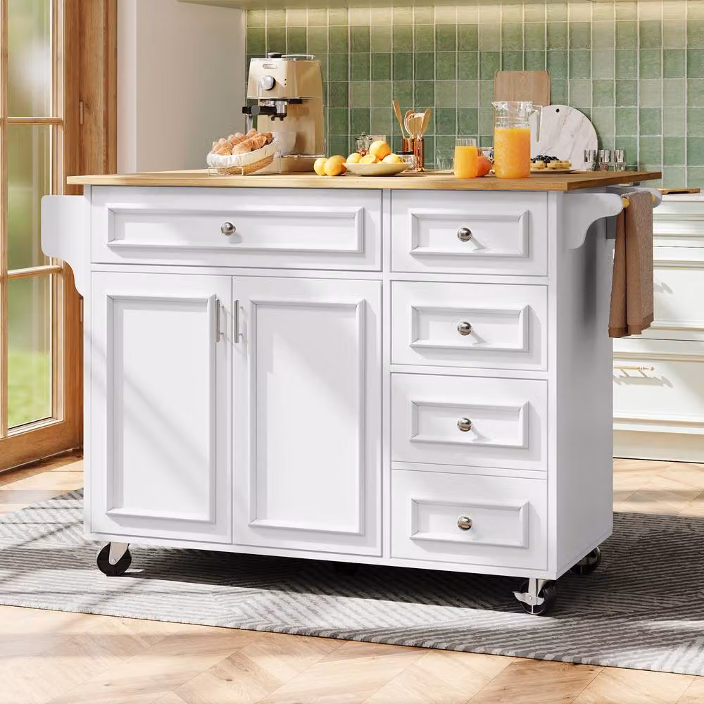 BTM Removable Kitchen Island with 5 Drawers in White – 2