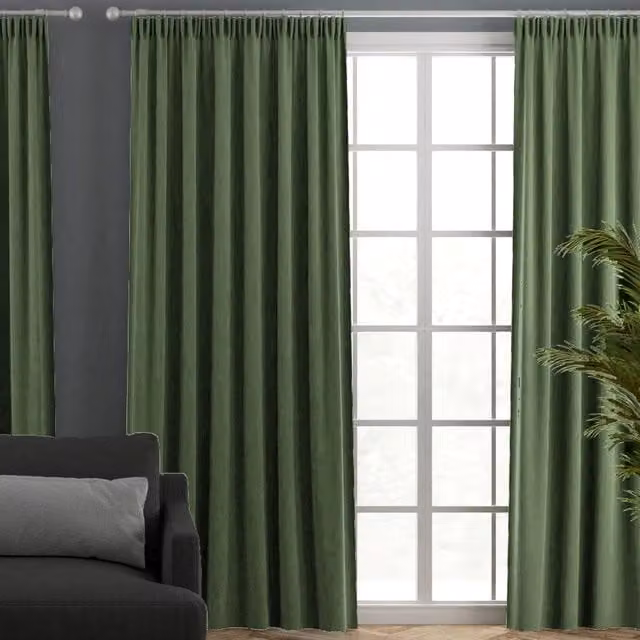 Terrys Clarence Opaque Green Velvet Made to Measure Fabric Panel Curtain