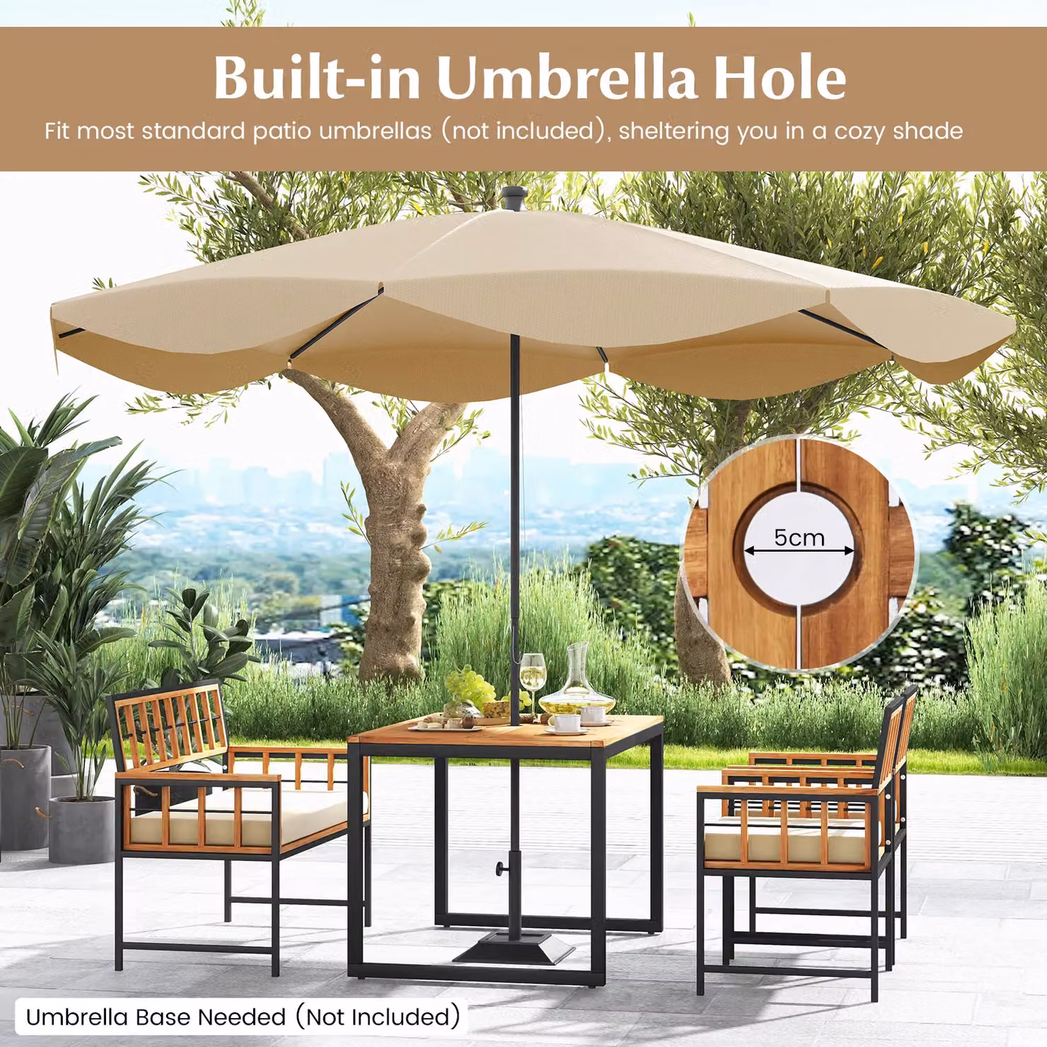 Gymax 4-Piece Acacia Wood Outdoor Patio Dining Set with Rectangular Table and Chairs in Brown – 3