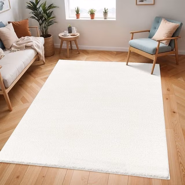 Livabliss Cloudy Shag Soft Plush Pile Round Living Room Rug in White, Diameter: 160 cm