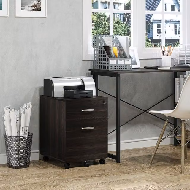 Vinsetto 2-Drawer Locking Office Filing Cabinet in Black with Castors – 1