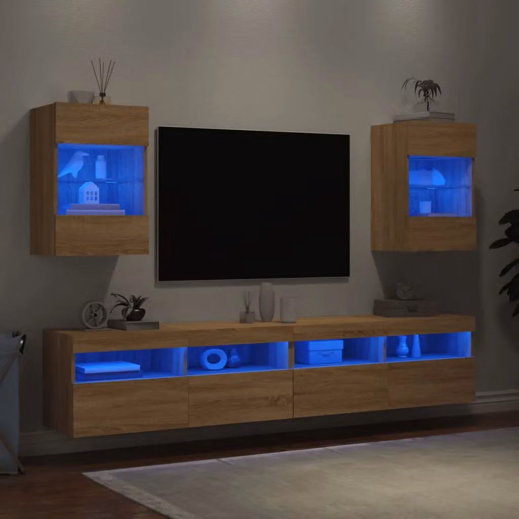 Berkfield Home Set of 2 Modern Wall Mounted TV Cabinets with Integrated LED Lights in Sonoma Oak Brown, W/D/H: 40 x 30 x 60.5 cm – 3