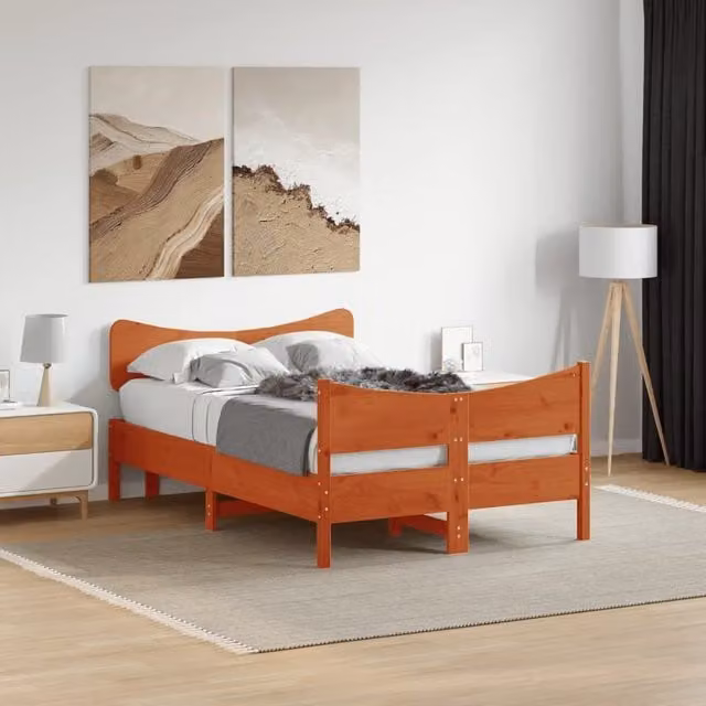 Berkfield Home Small Double Solid Wood Pine Bed Frame in Wax Brown, W/D/H: 120 x 200 cm – 1