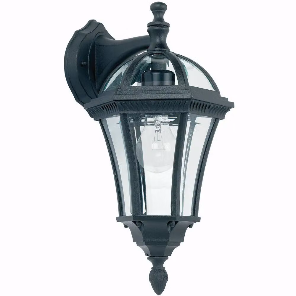 Loops 2 Pack IP44 Outdoor Wall Lanterns in Matt Black and Transparent Glass – 2