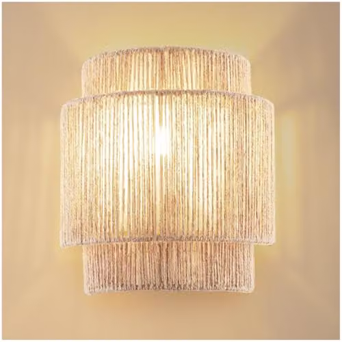 tectake Boho Style Wall Lamp with 3-Tier Jute Lampshade and Metal Frame, Beige and Brown, W/D/H: 23 x 12 x 25.5 cm