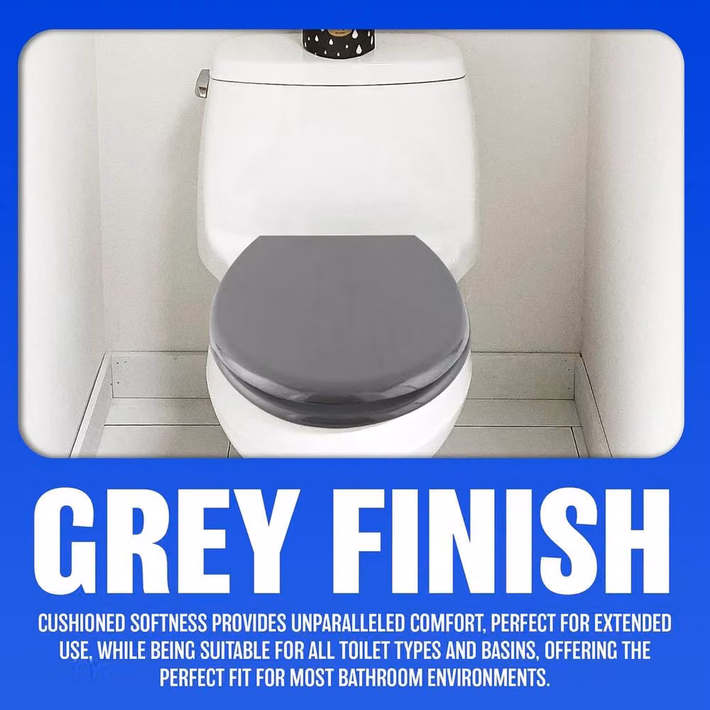 BARGAINS-GALORE Grey Wooden Oval Toilet Seat with Fittings – 5