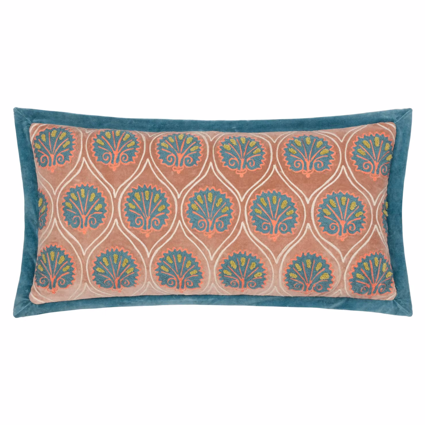 Paoletti Casa Pink Floral Abstract Embroidered Rectangular Cushion in Cotton and Velvet – 2