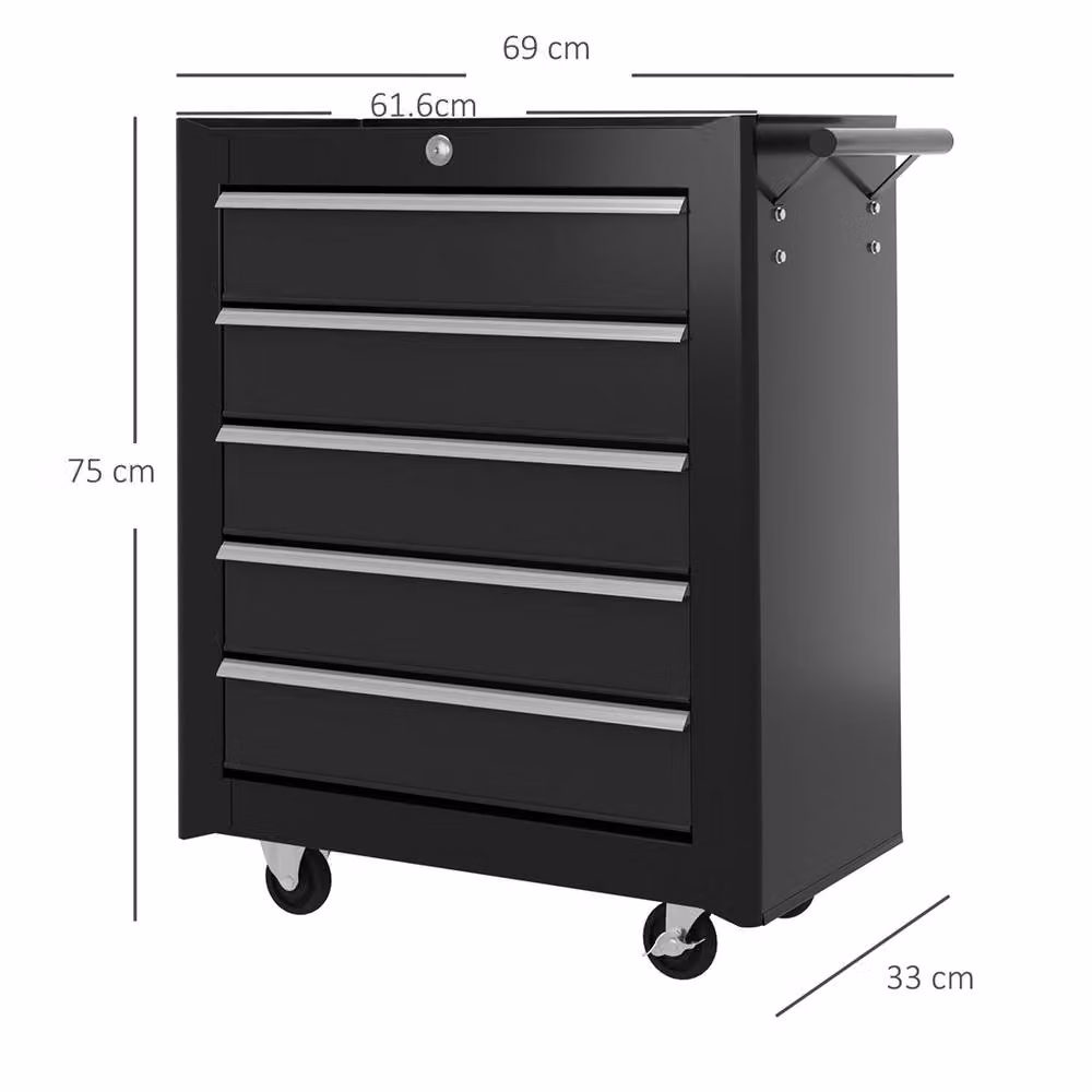 Kelvenix Black Steel 5-Drawer Lockable Tool Storage Cabinet with Wheels, Black – 2