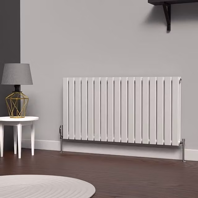 Lux Heat Flat Horizontal Double Steel Radiator in Metallic Silver, W: 119 cm, H: 60 cm