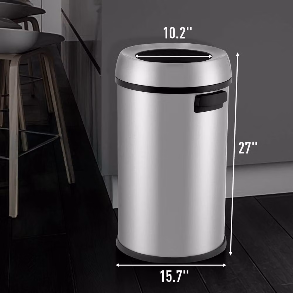 VOGREX Oval Stainless Steel Open Top Kitchen Waste Bin in Silver – 5
