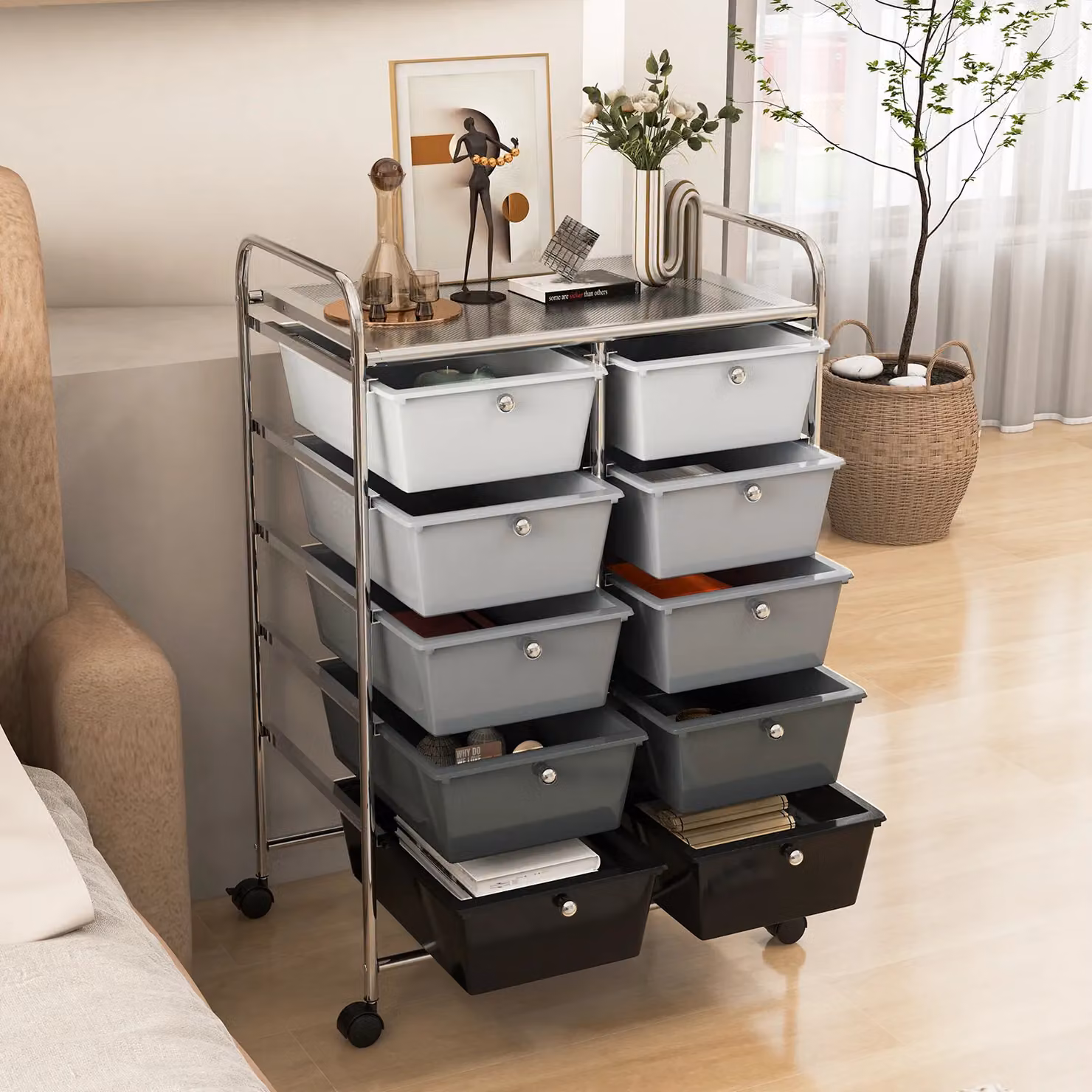Costway 10 Drawer Mobile Storage Trolley Utility Cart in Black – 2