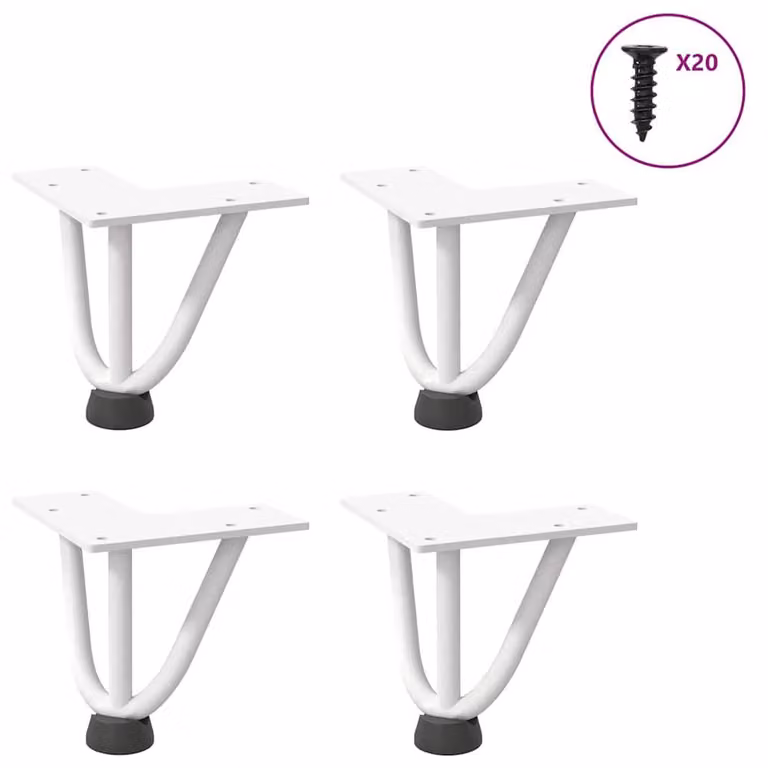 Berkfield Home White Solid Steel Hairpin Table Legs, 4 Pieces, Height: 10 cm