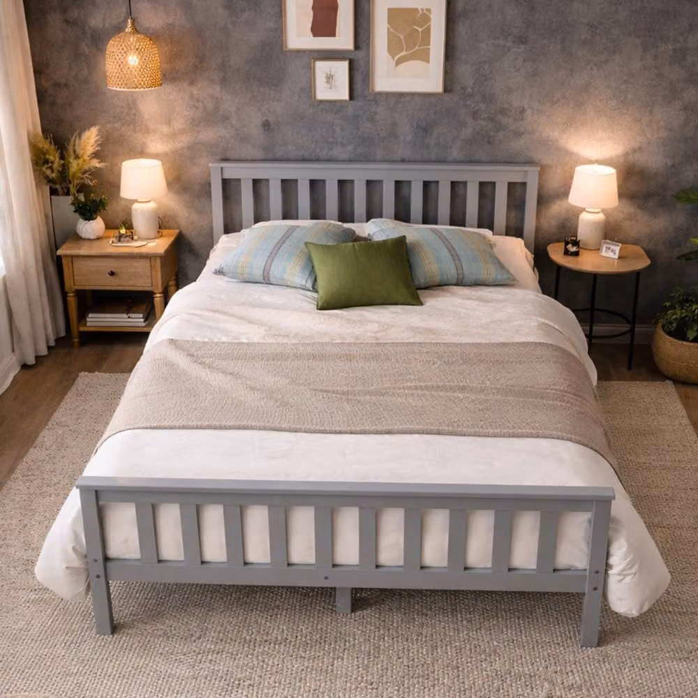 Aspire Langley Solid Wood Slatted Bed Frame in Grey or White, W/D/H: 180 x 200 cm – 2