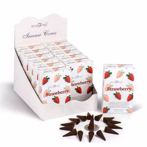 Stamford Strawberry Fruity Incense Cones with White Metal Tabletop Burner