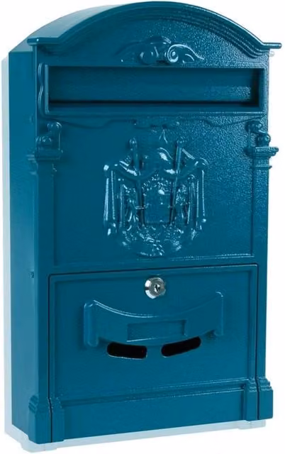 NESTLUNE Blue Vintage Outdoor Lockable Letter Post Box W/D/H: 41.0 x 25.0 x 7.5 cm – 1