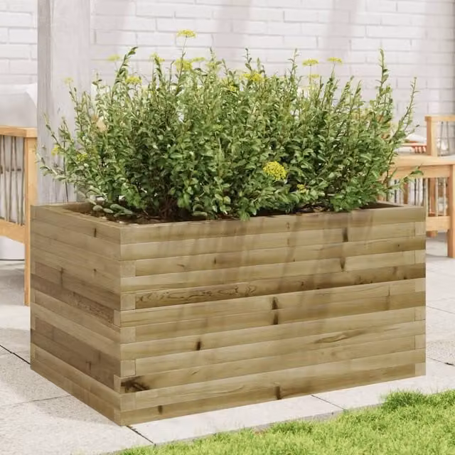 Berkfield Home Brown Impregnated Pine Wood Garden Planter W/D/H: 90 x 60 x 45.5 cm