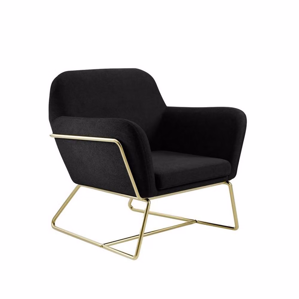 Lemon Pavilion Furniture Charles Armchair in Black Velvet with Gold Metal Frame, W75.5 x D66 x H76.5 cm – 3