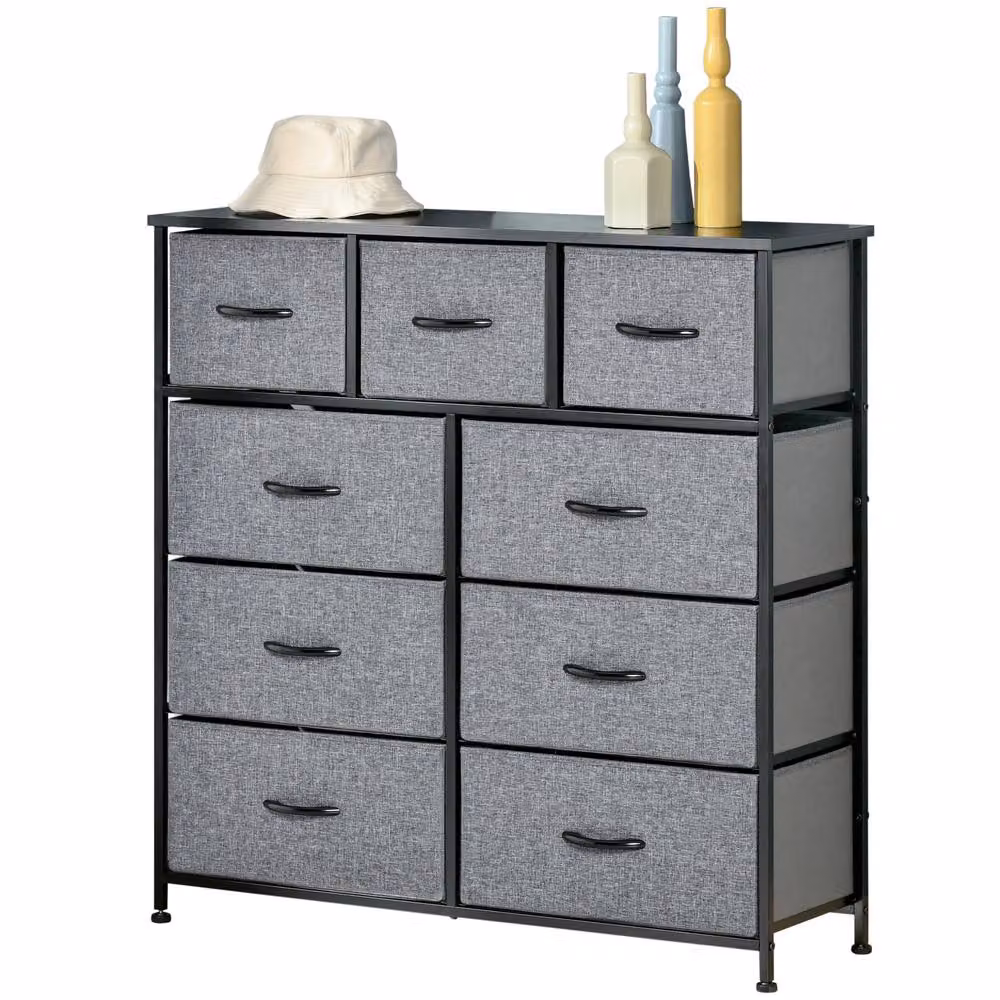 ERGOVEXA 9-Drawer Fabric Chest of Drawers with Metal Frame, Grey – 3