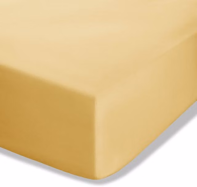 Catherine Lansfield Easy Iron Percale Combed Polycotton Double Fitted Sheet, Yellow, W/D/H: 140 x 200 x 35 cm