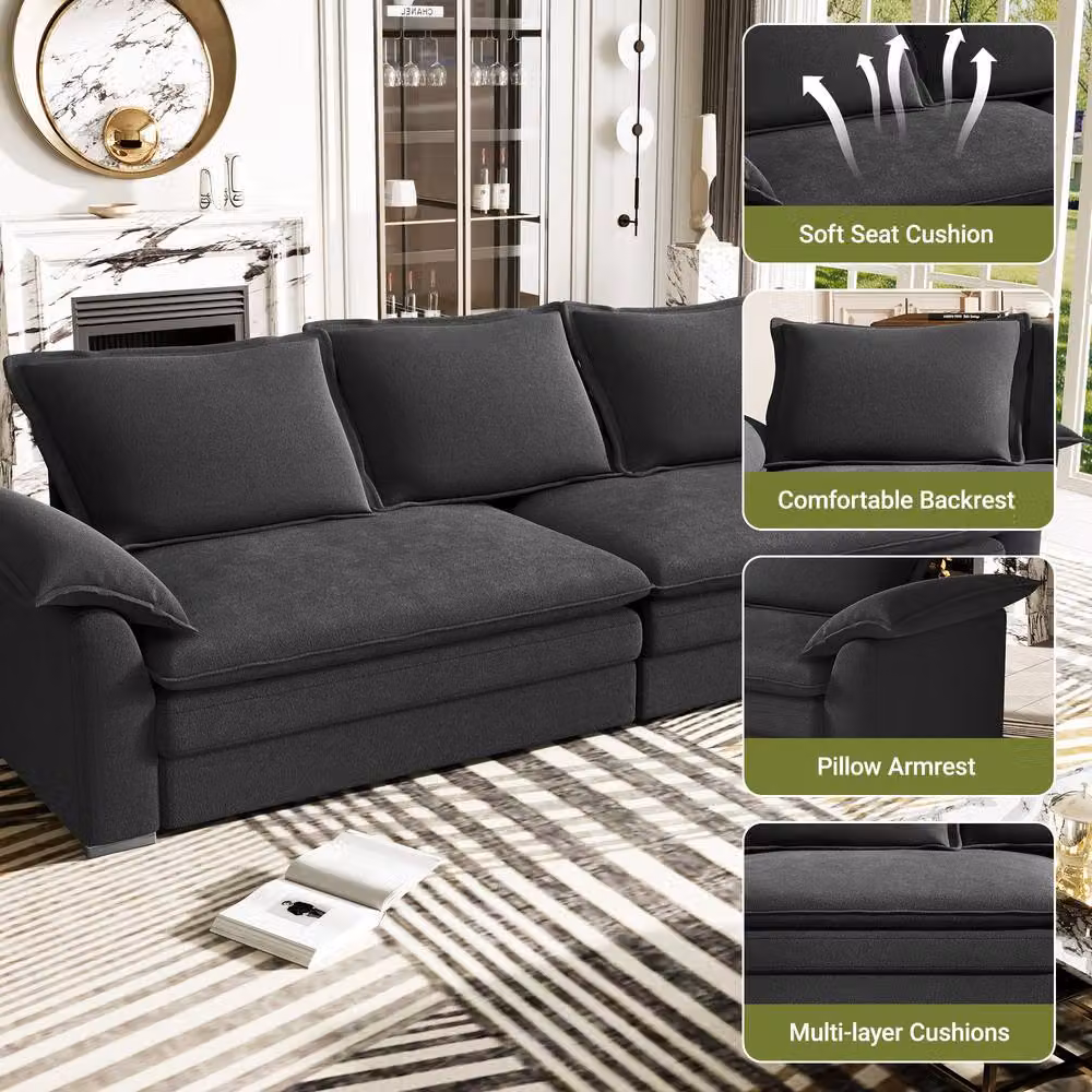 Dprodo Black Chenille Sofa Sleeper with Deep Seat and Solid Wood Frame – 7