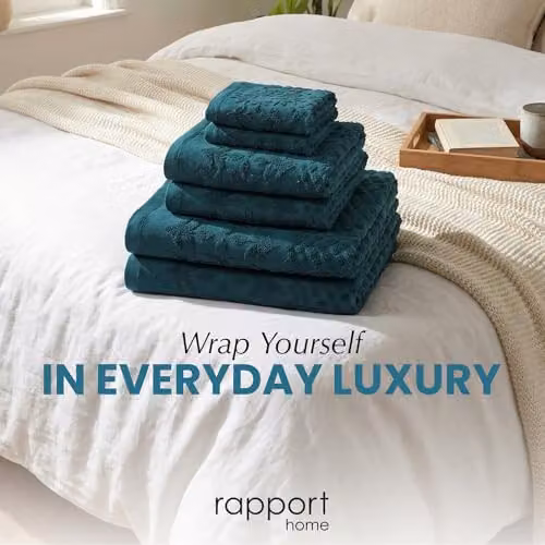 Rapport Home Versailles Jacquard 6-Piece Cotton Towel Bale Set in Petrol Blue – 7