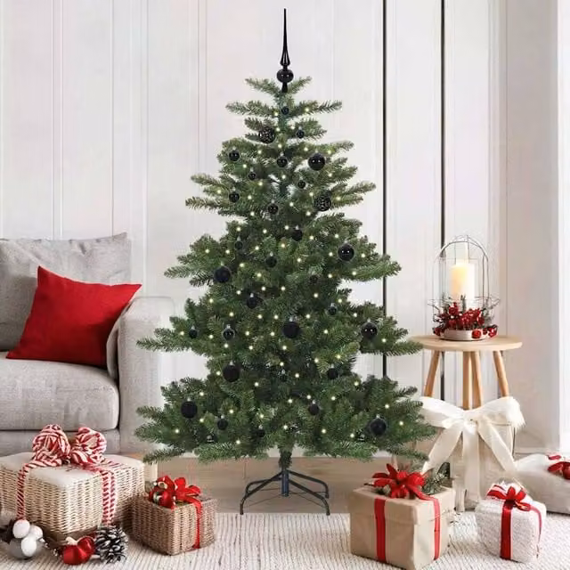 Berkfield Home Artificial Hinged Green PVC Christmas Tree with 150 LEDs, Height: 150 cm