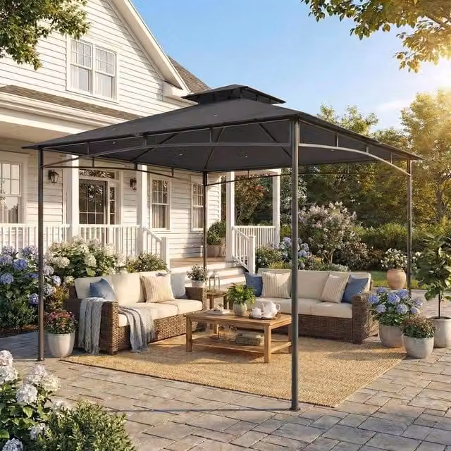 OUTSUNNY Outdoor Gazebo Canopy with 2-Tier Roof, Grey, W: 300 cm, D: 300 cm, H: 285 cm – 1